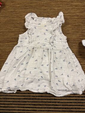 Angel Dear White Cotton Anchor Print Sundress with Blue Anchors
